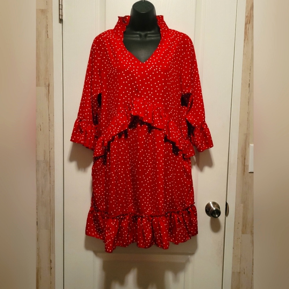 Red dress with white polka dots. SIZE MEDIUM